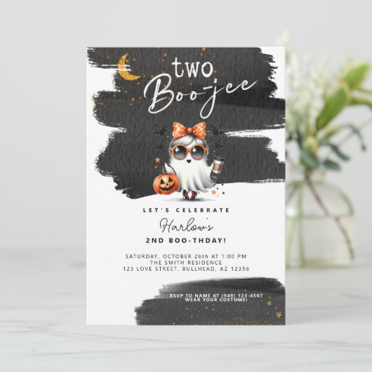 2つのブージェかわいい幽霊ハロウィーン2nd誕生日 招待状 (スタンド正面)
