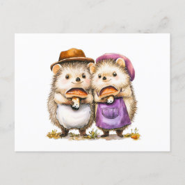 2つのヘッジホッグとポークの水色イラストレーション ポストカード