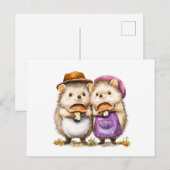 2つのヘッジホッグとポークの水色イラストレーション ポストカード (正面/裏面)