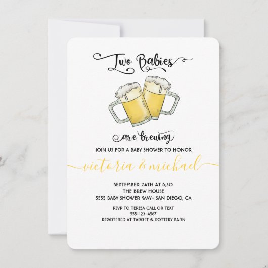 2つのベビーは醸造ベビーシャワー招待状 招待状 (正面)