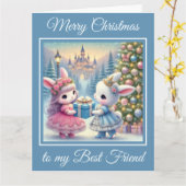 2つのベビーバニー最高のフレンズクリスマス カード (黄色い花)