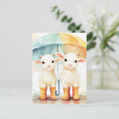 2つのベビーヤギが雨の日に ポストカード (スタンド正面)