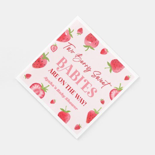 2つのベリー甘いベビーストロベリーツインベビーシャワー スタンダードランチョンナプキン (角)