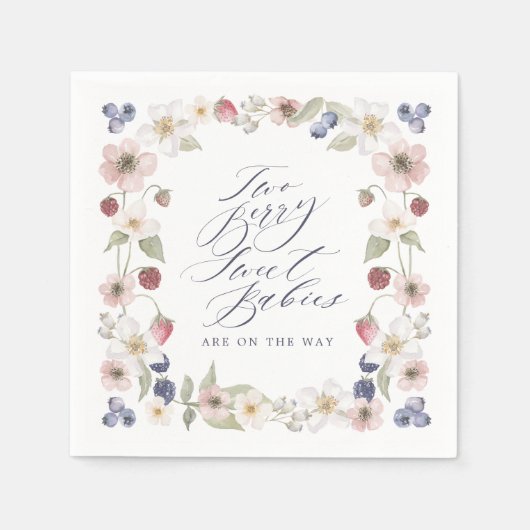 2つのベリー甘いベビーワイルドベリー&フラワーシャワー スタンダードカクテルナプキン (正面)