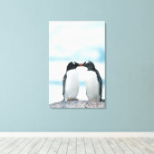 2つのペンギンが嘴に触れる キャンバスプリント (インサイチュ (ウッドフロア))