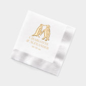 2つのペンギンスシルエット#2カップル名Date 箔ナプキン (左)