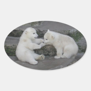 2つのホッキョクグマの子 楕円形シール