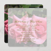 2つのホットピンクのバラ花婚約パーティ 招待状 (正面/裏面)
