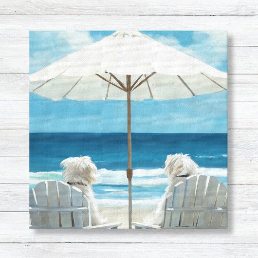 2つのホワイトテリアリラックスズのビーチ – 子供 キャンバスプリント