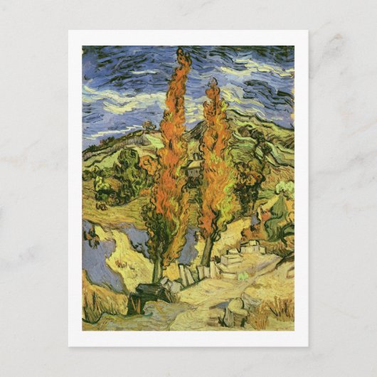 2つのポプラの上の道路、ヴァンゴッホファインアート ポストカード (正面)