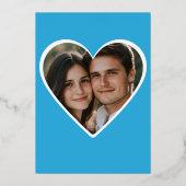 2つのミニマルハートフランスのブルーカップルのシャワー写真 箔招待状 (裏面)