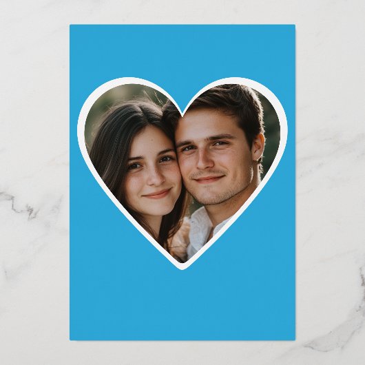 2つのミニマルハートフランスのブルーカップルのシャワー写真 箔招待状 (裏面)