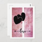 2つのミニマルハートラブアロー深いピンク背景 ポストカード (正面/裏面)