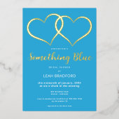 2つのミニマルハート何か青ブライダルシャワー 箔招待状 (正面)