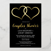 2つのミニマルハート白黒カップルのシャワー 箔招待状 (正面)