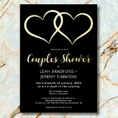2つのミニマルハート白黒カップルのシャワー 箔招待状