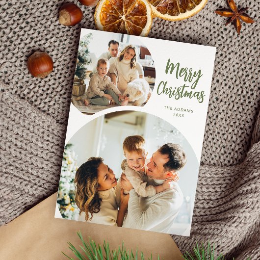 2つのミニマル丸い写真クリスマス シーズンカード