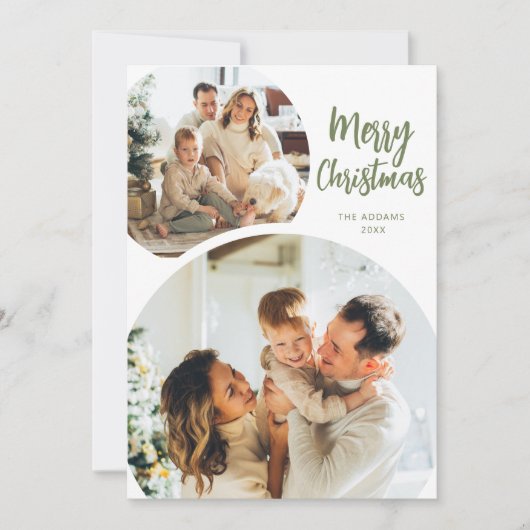 2つのミニマル丸い写真クリスマス シーズンカード (正面)