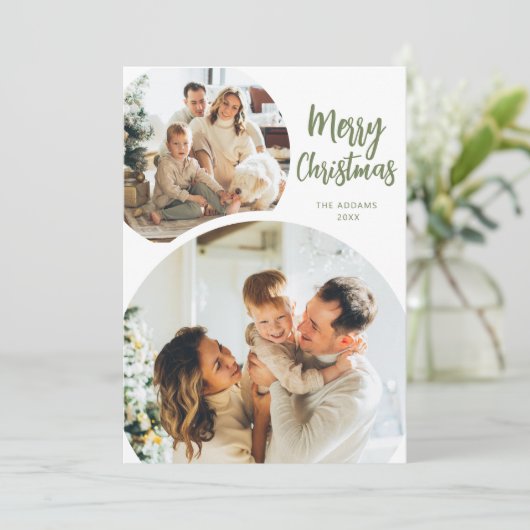 2つのミニマル丸い写真クリスマス シーズンカード (スタンド正面)