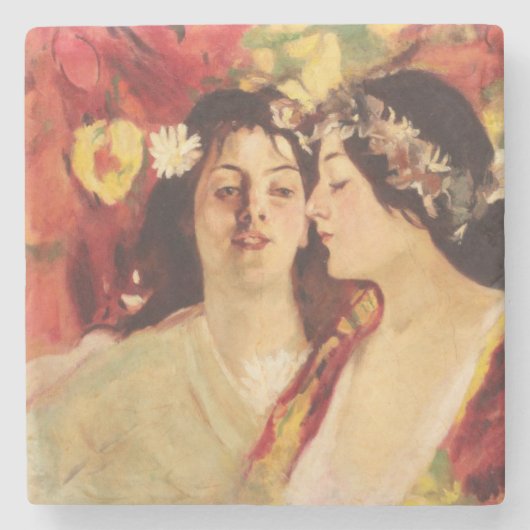 2つのミューズ春（Stefan Luchian著） ストーンコースター (正面)