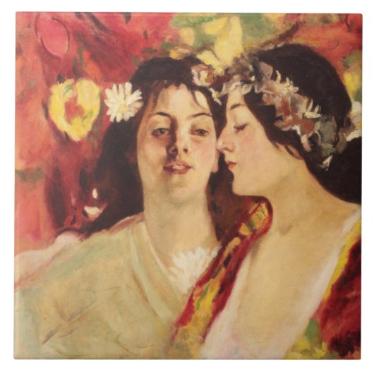 2つのミューズ春（Stefan Luchian著） タイル (正面)