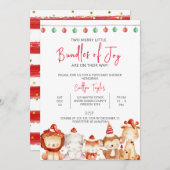 2つのメリー小さなバンドルの喜び、双子の赤ちゃんシャワー 招待状 (正面/裏面)