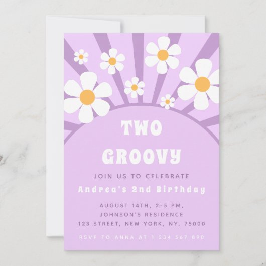 2つのモダングルーヴィレトロサンシャインファースト誕生日イン 招待状 (正面)