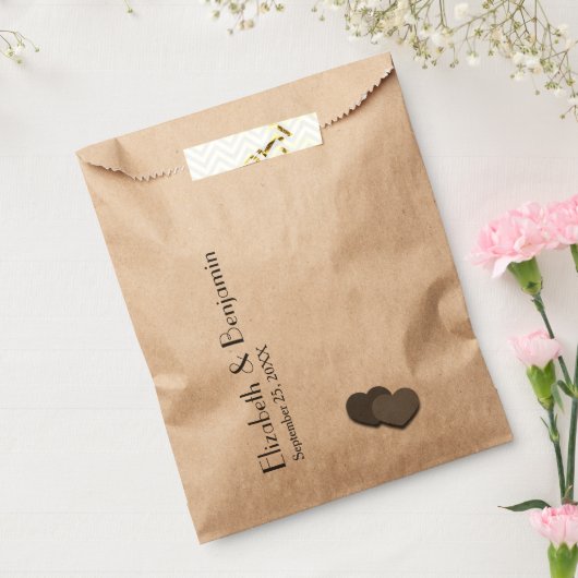 2つのモダンハートパーソナライズされた名の日付結婚 フェイバーバッグ (封をした状態)