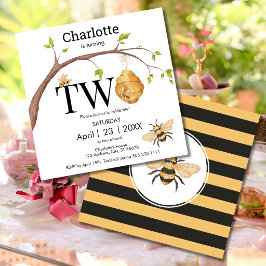 2つのモダンブラックイエロービーハイブ誕生日 招待状