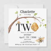 2つのモダンブラックイエロービーハイブ誕生日 招待状 (正面)