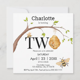 2つのモダンブラックイエロービーハイブ誕生日 招待状