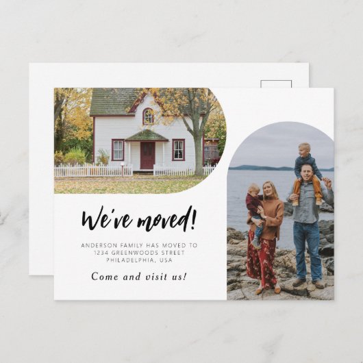 2つのモダンArchフォト引っ越しましたのスクリプトを作成 案内ポストカード (正面/裏面)