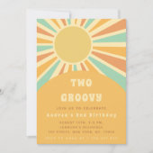 2つのモダンGroovyレトロサンシャインサンサン1st誕生日 招待状 (正面)