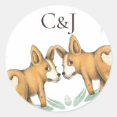 2つのモノグラムのグルームコーギドッグズ結婚ズ ラウンドシール (正面)