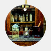 2つのモルタルと杵とガラス瓶 セラミックオーナメント (正面)