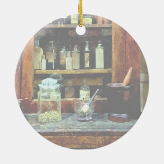 2つのモルタルと杵とガラス瓶 セラミックオーナメント (裏面)