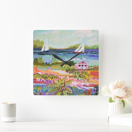 2つのヨットおよびコテージ スクエア壁時計 (ホーム)