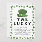 2つのラッキーシャームロック誕生日パーティー 招待状 (正面)