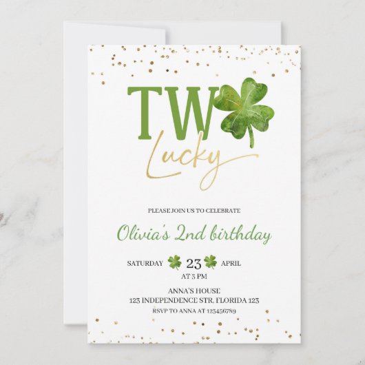 2つのラッキー誕生日招待状、セントパトリックをテーマにした 招待状 (正面)
