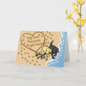 2つのラブラドールポープリントサンドレター カード (黄色い花)