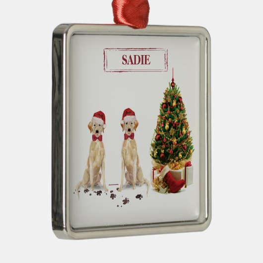 2つのラブラドールレトリバーおもしろいスクリスマスドッグ メタルオーナメント (右)