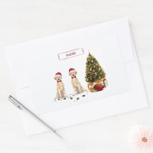 2つのラブラドールレトリバーおもしろいスクリスマスドッグ 長方形シール (封筒)