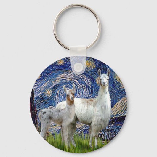 2つのラマで星空の夜 キーホルダー (正面)
