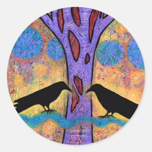 2つのラヴェンス座って人生のステッカーに反映 ラウンドシール (正面)