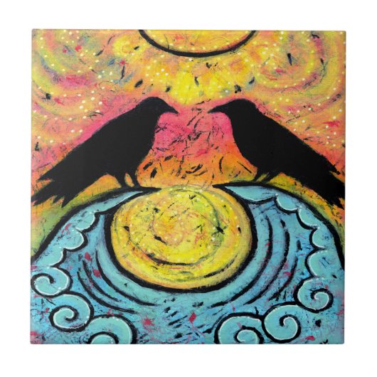 2つのラヴェンス座って波に反射セラミックタイル タイル (正面)