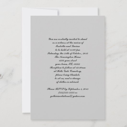 2つのラヴェンズインシルエットゴシック結婚ズ 招待状 (裏面)