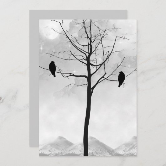 2つのラヴェンズインシルエットゴシック結婚ズ 招待状 (正面/裏面)