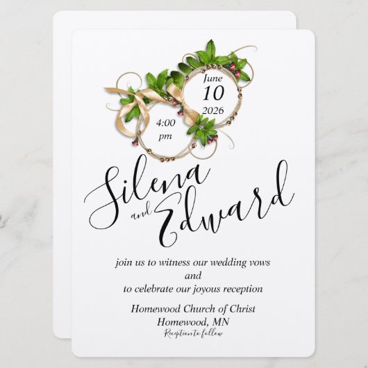 2つのリングや輪を1つのフラット結婚式招待状 招待状 (正面/裏面)