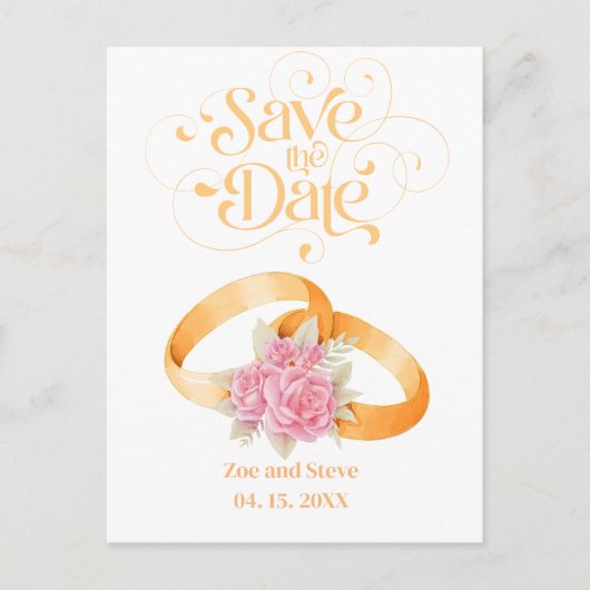 2つのリングや輪日付の保存結婚式招待状 ポストカード (正面)