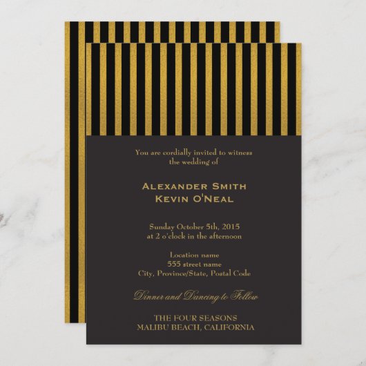 2つのルームス – ゲイ結婚の金ゴールド招待状 招待状 (正面/裏面)